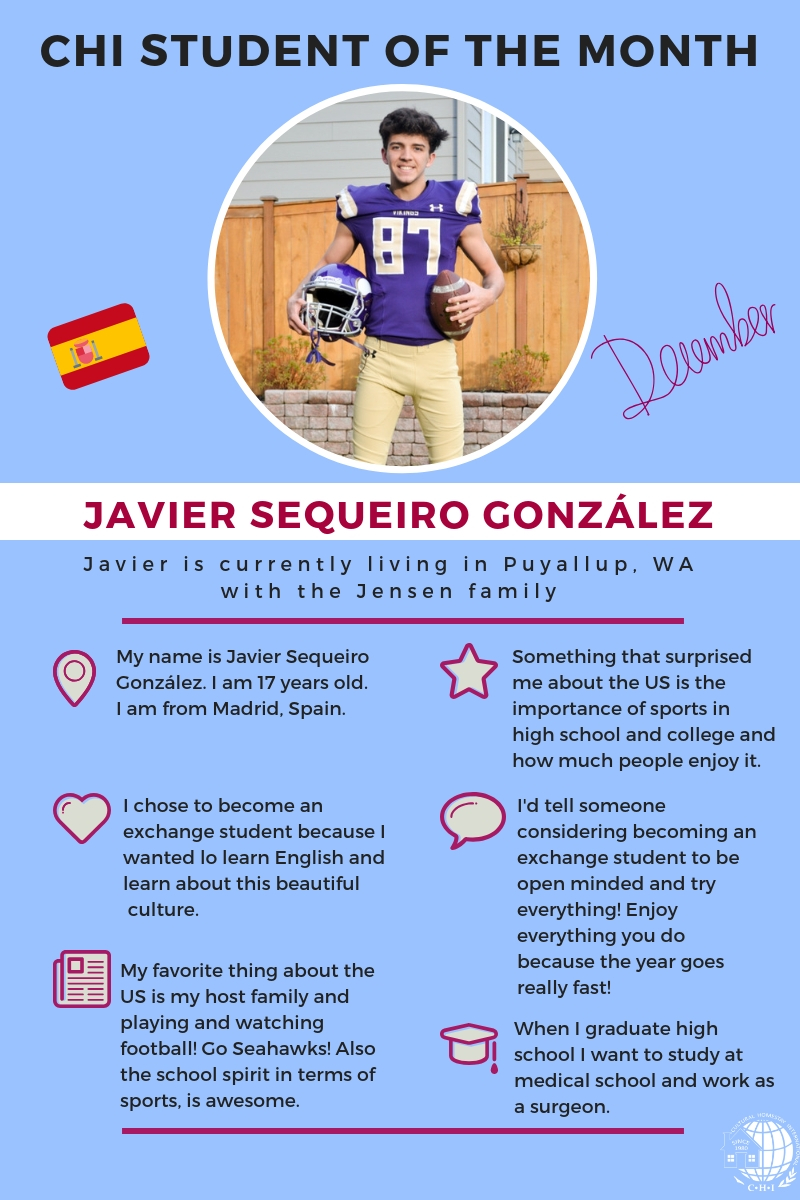 December High School Exchange Student of the Month: Javier 1